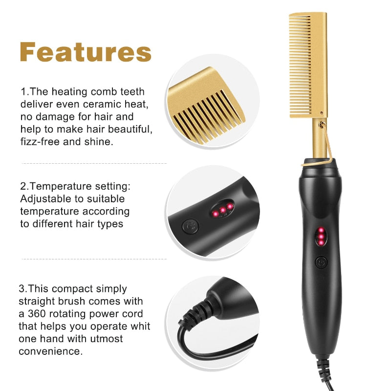 2 in 1 Hot Heating Comb Hair Straightener Flat Irons Straightening Brush Hair Styler Corrugation Curling Iron Hair Curler Comb