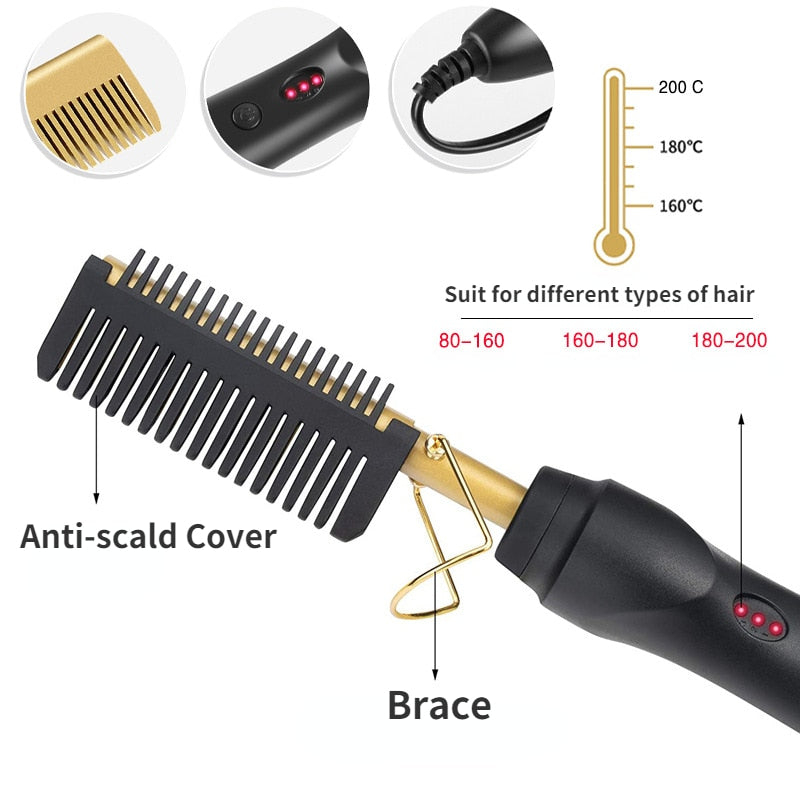2 in 1 Hot Heating Comb Hair Straightener Flat Irons Straightening Brush Hair Styler Corrugation Curling Iron Hair Curler Comb