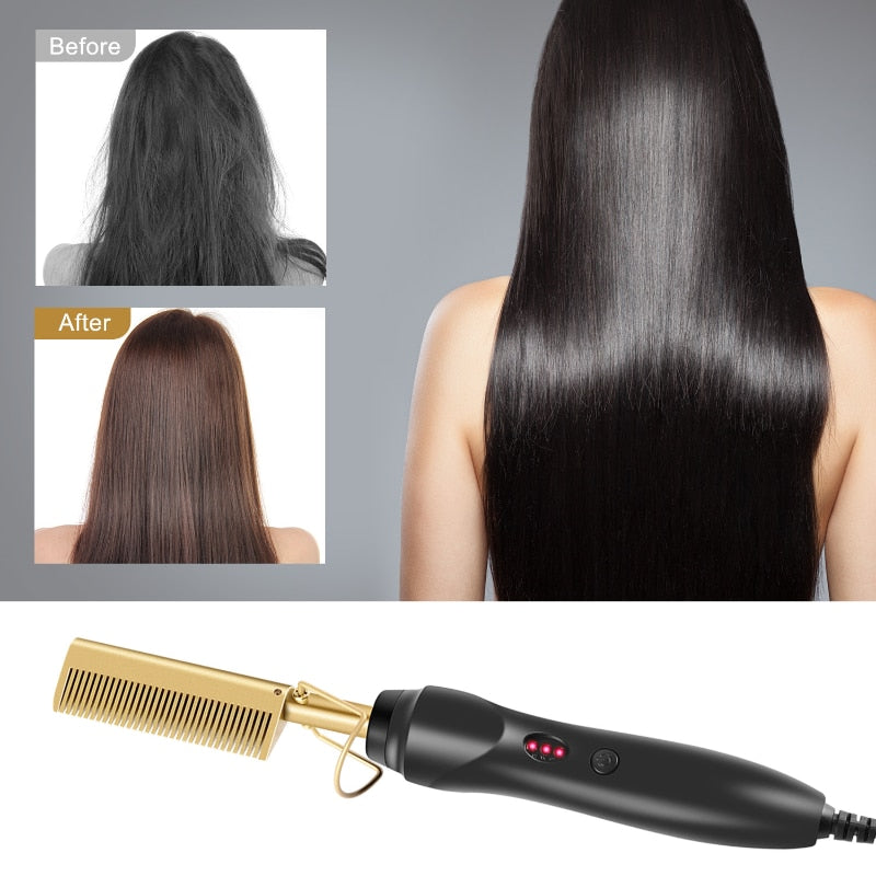 2 in 1 Hot Heating Comb Hair Straightener Flat Irons Straightening Brush Hair Styler Corrugation Curling Iron Hair Curler Comb